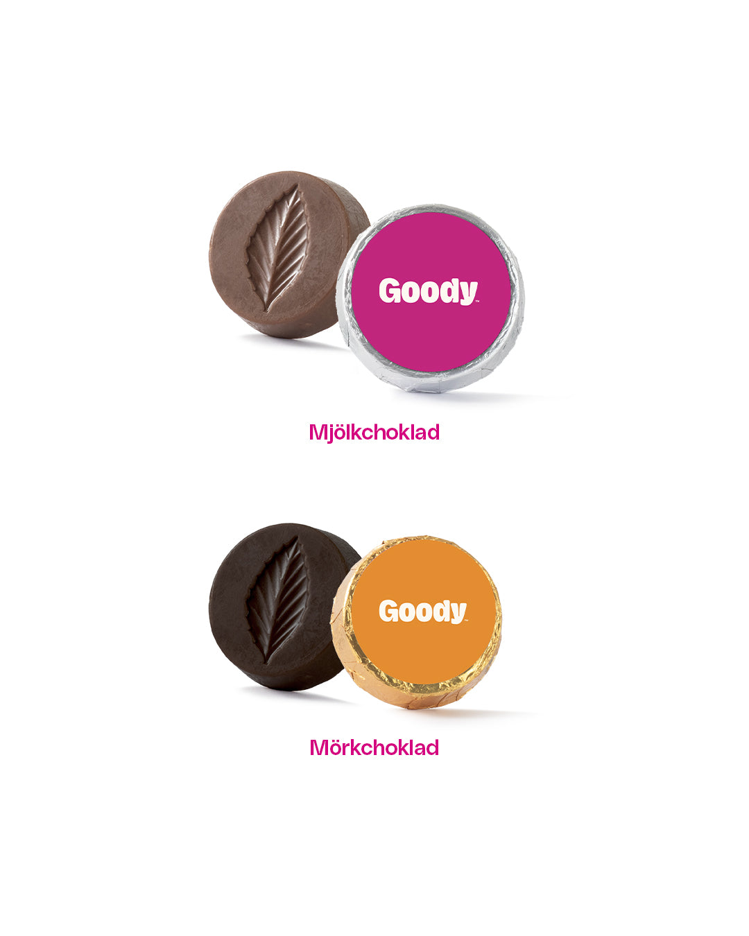 Chokladbit rund med etikett 6,5 g