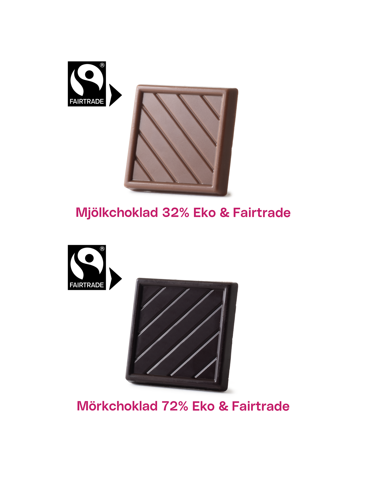 Sjokoladekvadrater 5 g Øko & Fairtrade Standard